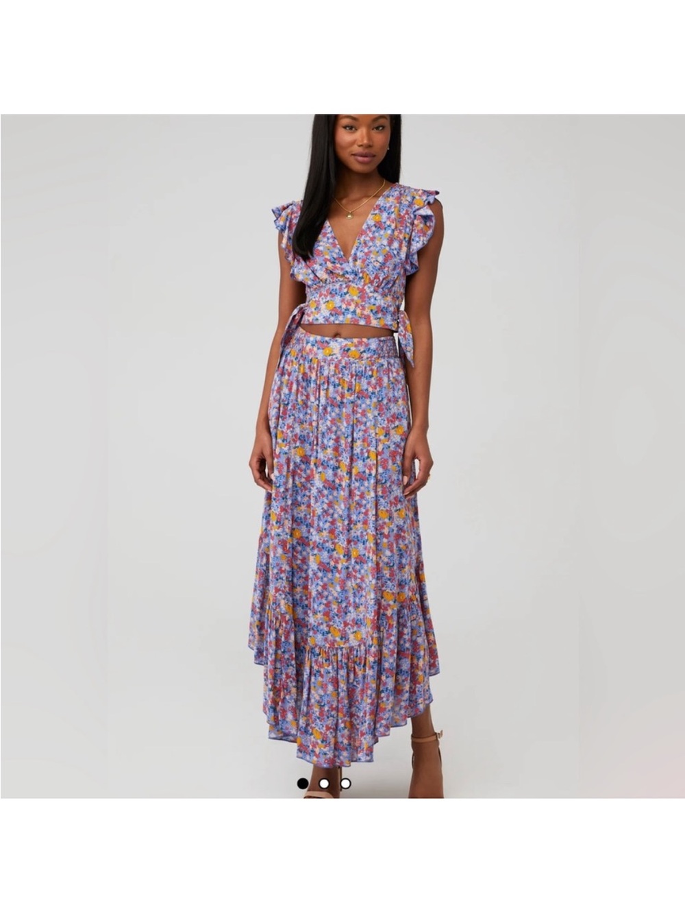 Free People Pretty Daze Tiered Maxi Skirt & Top set in Blue Combo